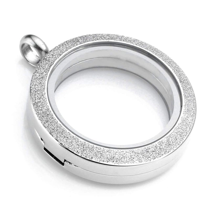 Zysta Silver Round Locket Pendant Necklace 30mm Glossy Stainless Steel Clear Glass Living Memory Floating Charms Stone Storage - Image 3